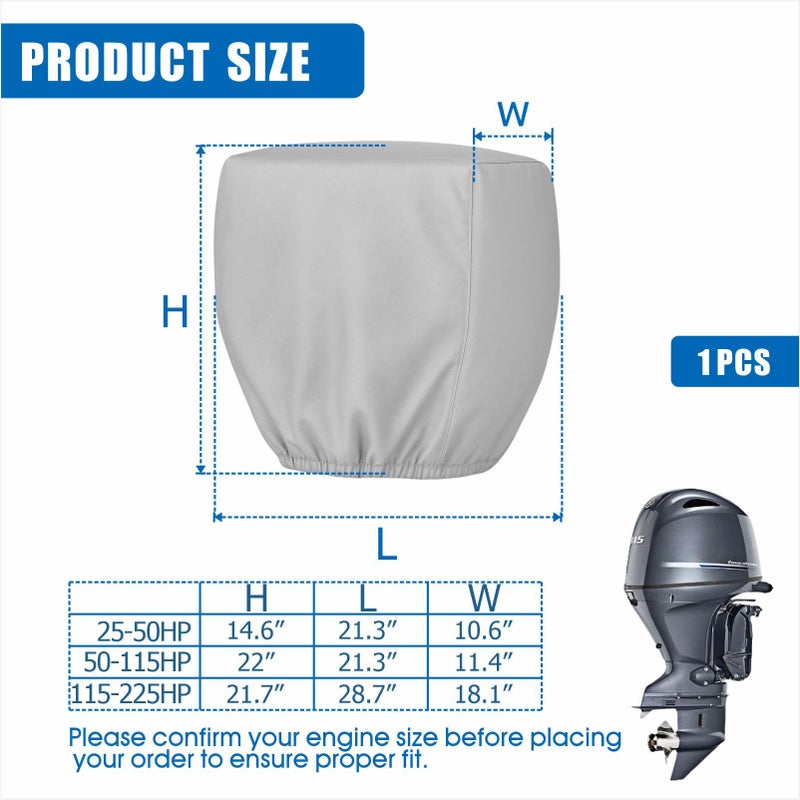 FCOUIID Outboard Motor Cover - Trailerable Boat Engine Protection Shield, Compatible with Mercury Yamaha Suzuki Evinrude, 600D Heavy Duty Canvas, 1 PCS (115HP-225HP) - Image 2